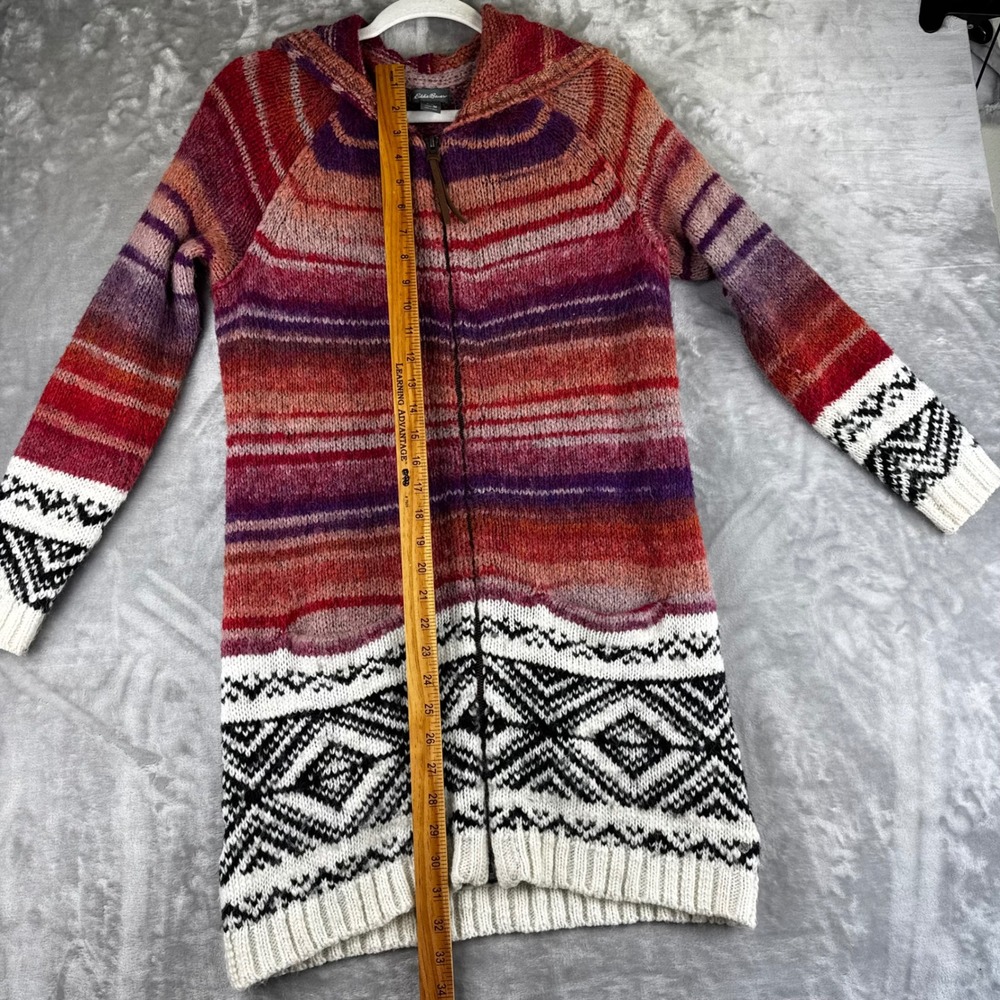 Eddie Bauer Cardigan‎ Women M Multicolor Striped Fair Isle Hooded Zip (1573) - Picture 7 of 8